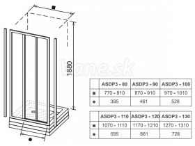 Ravak ASDP3-130 Sprchové dvere posuvné trojdielne 130x198 cm, black, pearl + vešiak